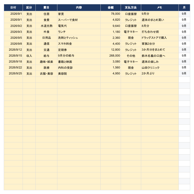 かんたん家計簿の画面1